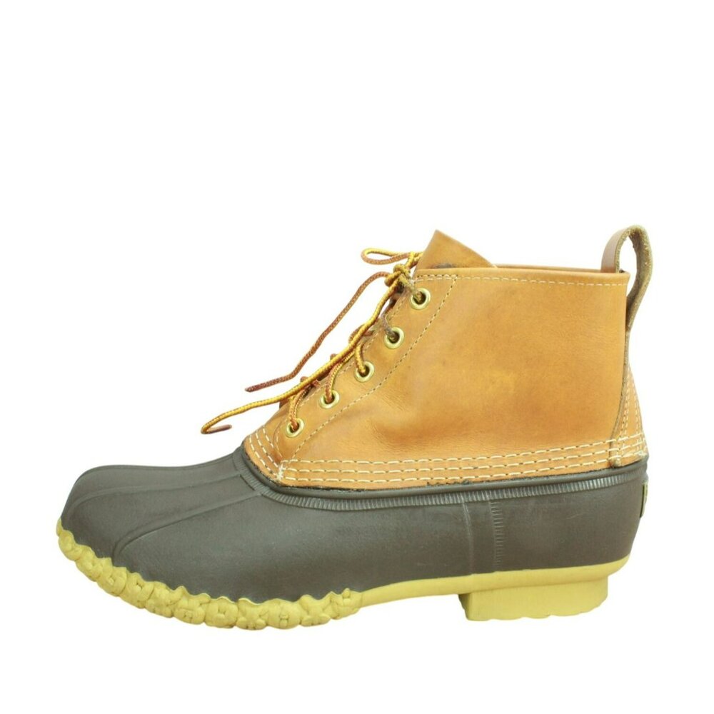 Women LL Bean Brown Leather Lace Up Unlined Ankle Duck Boots Size 10 M